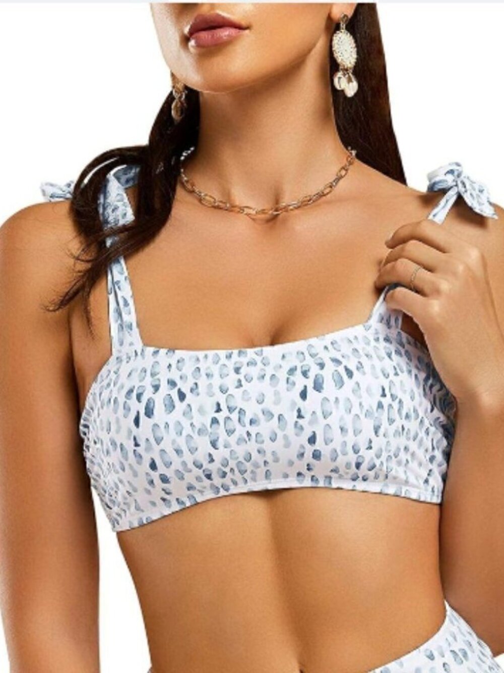 New Ferbia High Waisted Light Blue & White Strappy Bikini Set